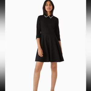 NWT Kate Spade New York Black Fit-and-Flare Mini Dress with Contrast Collar